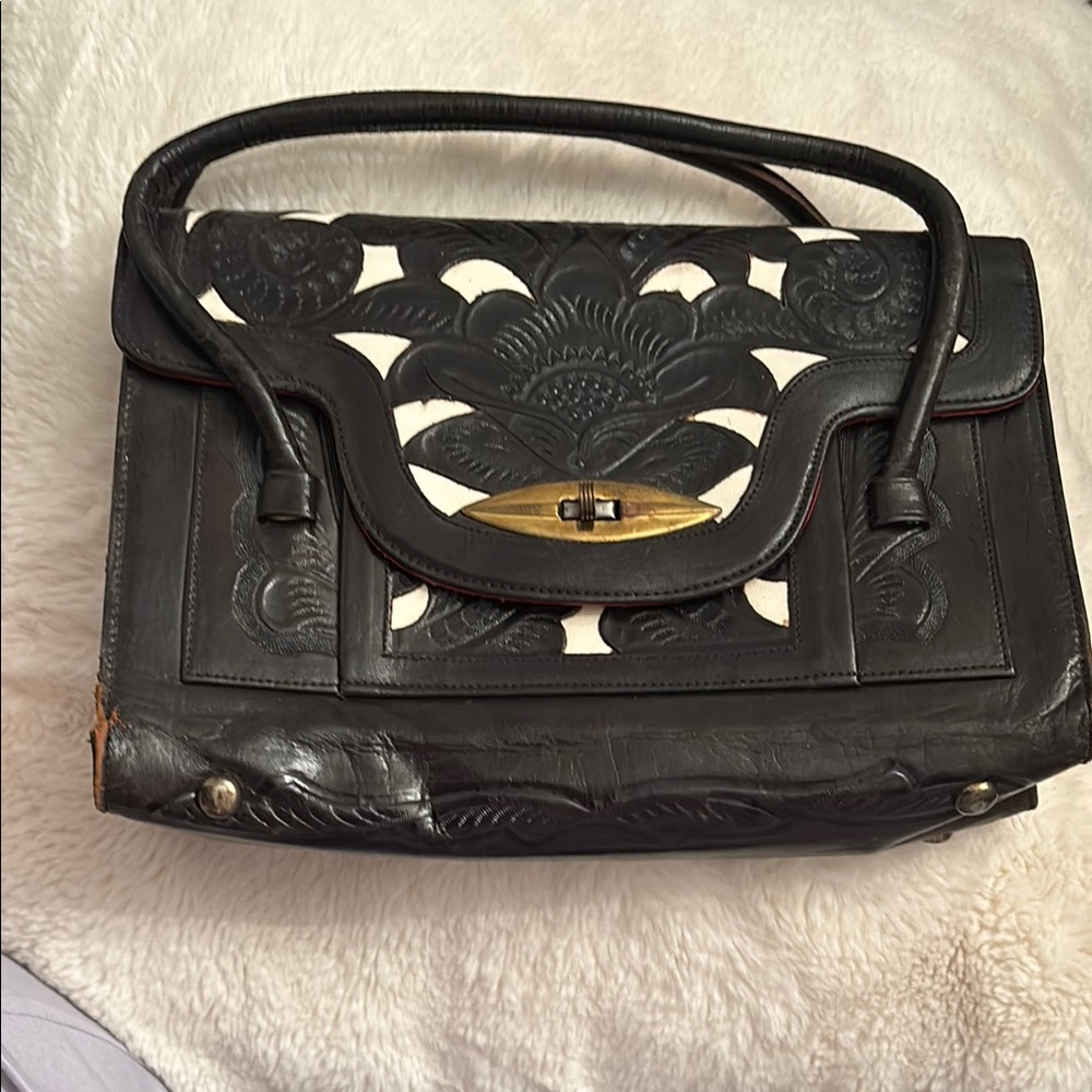 Black and White Leather Handbag